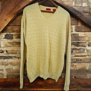 Vtg Izod Lacoste Sweater Size Medium Vneck Yellow Cotton Pullover Hong Kong